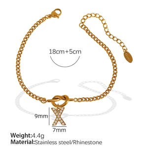 1 Stück Simple Series Simple Buchstabe X Edelstahl 18 Karat vergoldet mit Strasssteinen für Damen Charm-Armbänder h5 